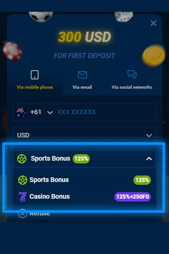 How do I get a first deposit bonus of up to USD 300?